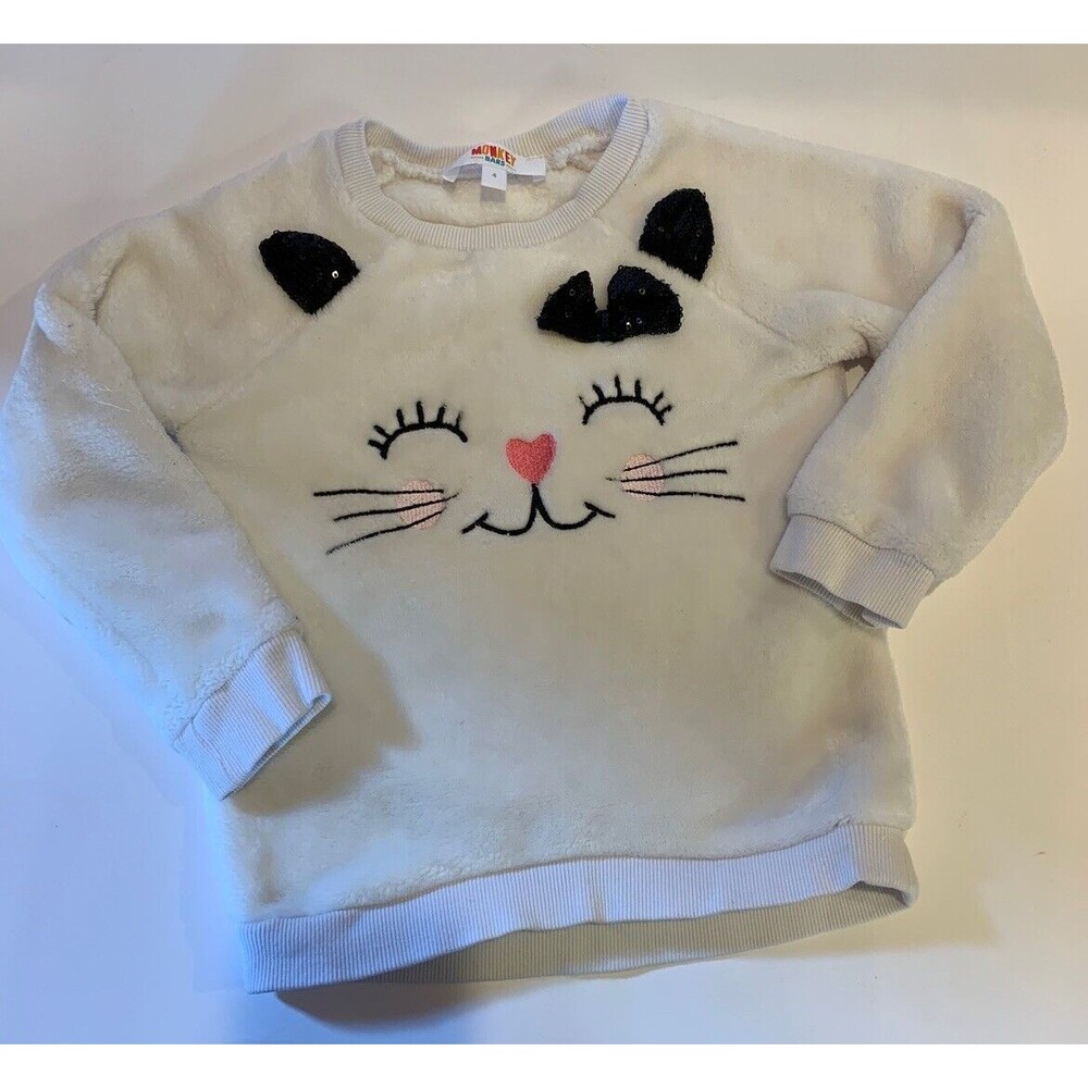 Monkey Bars Furry Kitty Cat Sweatshirt Girl’s Sz 4 Sequin Sparkly Top Embroidery